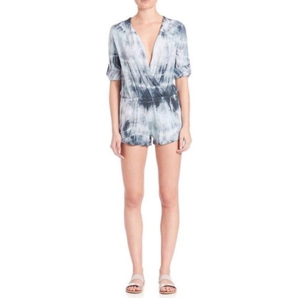 Anthropologie Cloth & Stone Cross Front Blue Tie-Dye Romper V-Neck Size X-Small